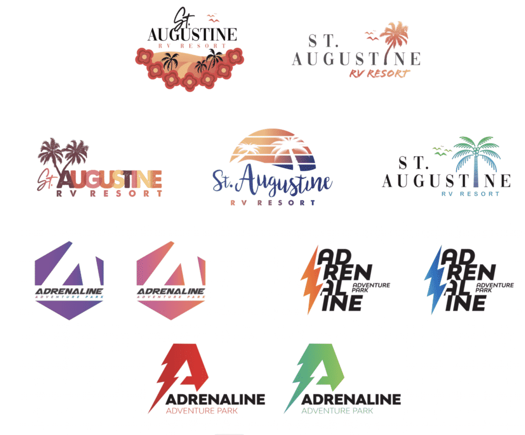 sample logos of RV resort and trampoline park